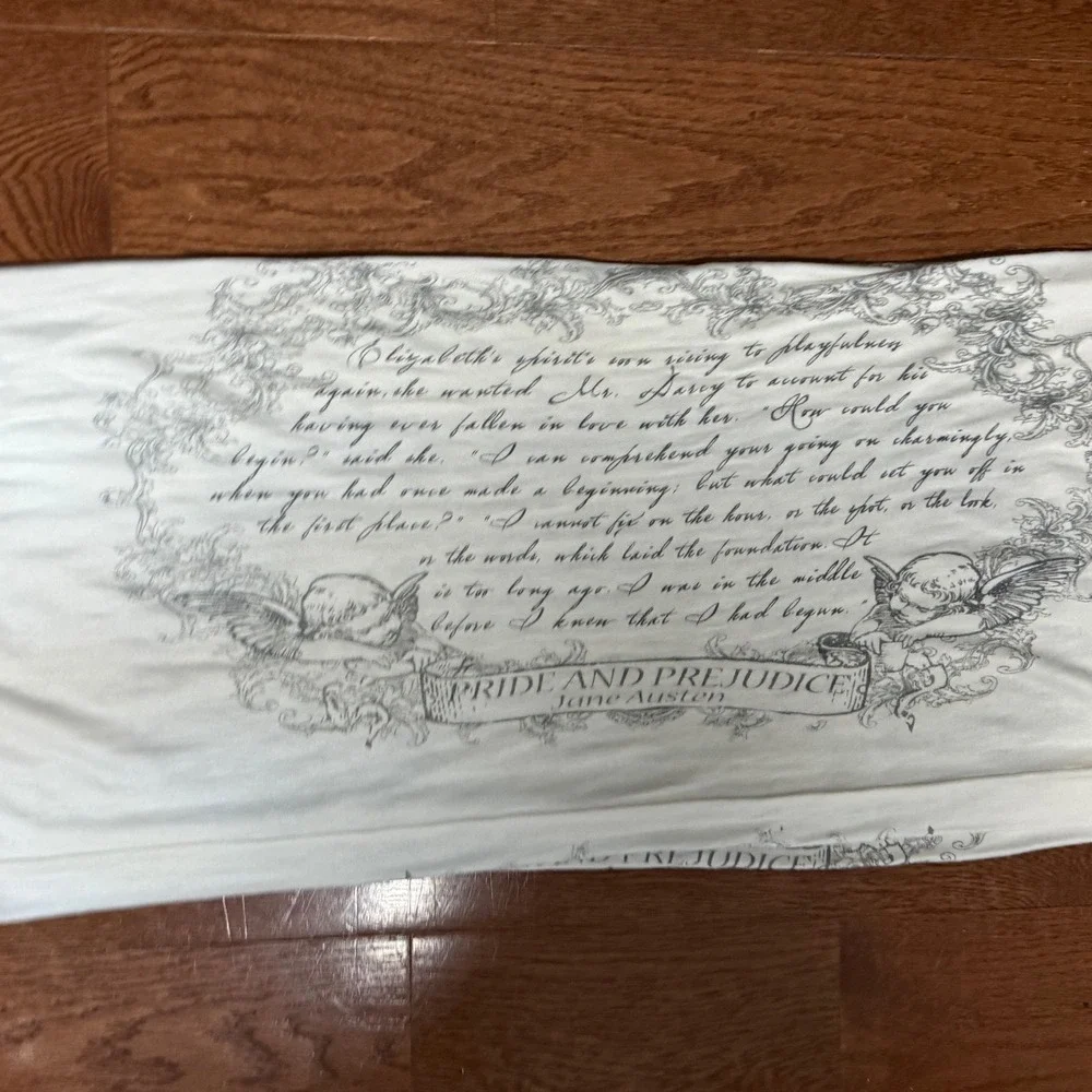 Pride and Prejudice Jane Austen Infinity Scarf Cream‎ Literary Print Cottagecore